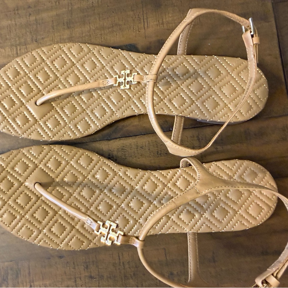 Tory Burch Marion Quilted Leather Thong Toe Sandal Sz 8 - Picture 2 of 8